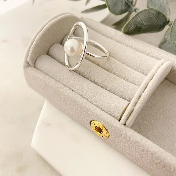 925 Sterling Silver Pearl Statement Ring Boho Minimalist Oval Round Ring - Picture 6 of 10